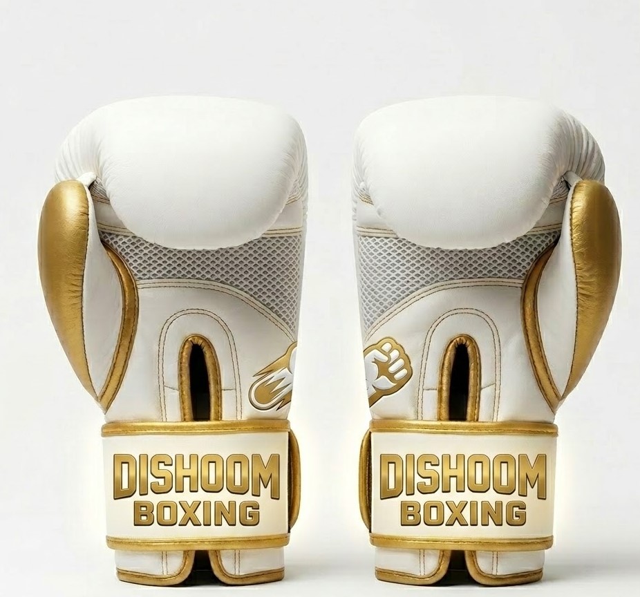Premium Dishoom Boxing Gloves – Custom White & Gold Professional Gear
