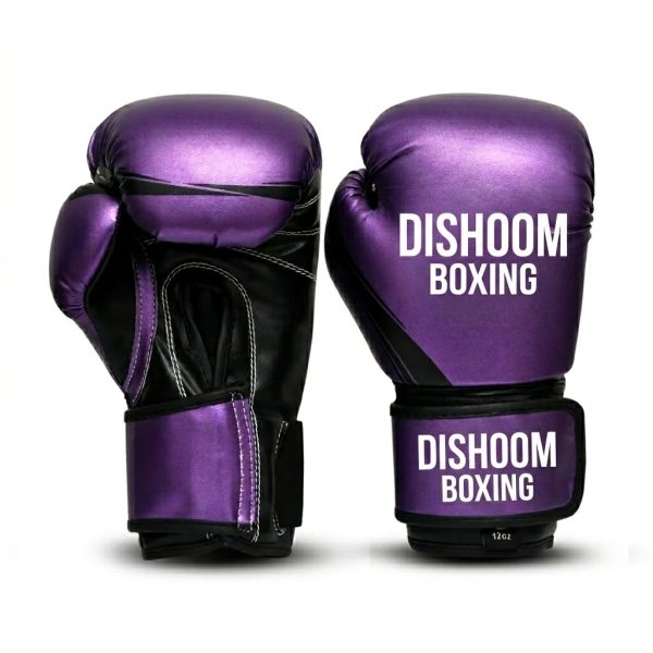Dishoom Boxing Metallic Purple Training Gloves – Premium Leather Hook-and-Loop Boxing Gloves