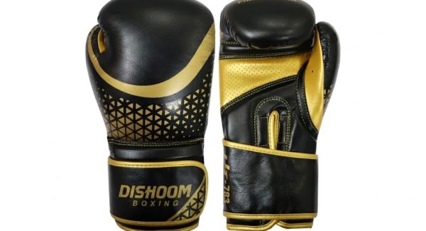 Dishoom Boxing Pro-Series Leather Sparring Gloves – Black and Gold (16oz)