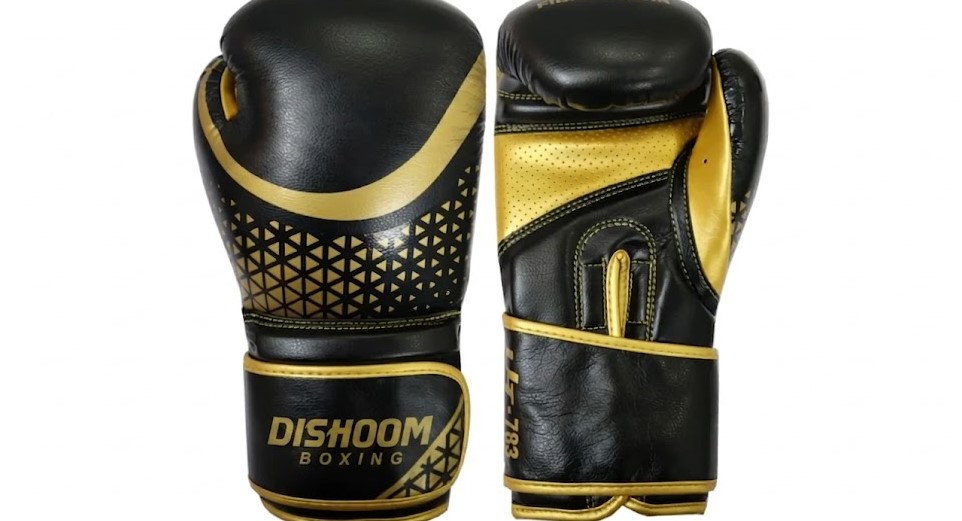 Dishoom Boxing Pro-Series Leather Sparring Gloves – Black and Gold (16oz)