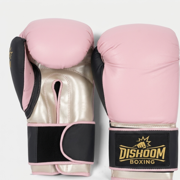 Dishoom Boxing Premium Pink and Gold Leather Boxing Gloves – Professional Training & Sparring Gear