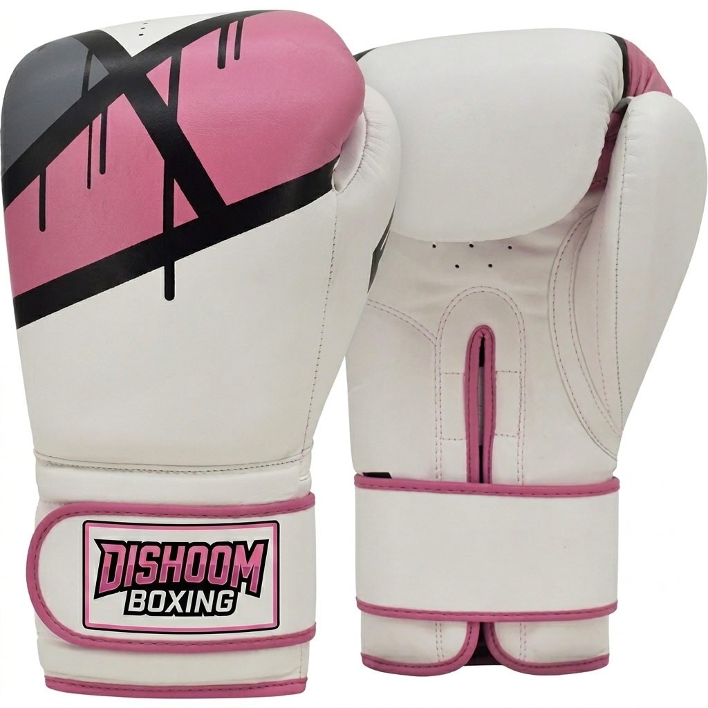 Dishoom Boxing Premium Pink & White Training Gloves – High-Performance Punching Gloves