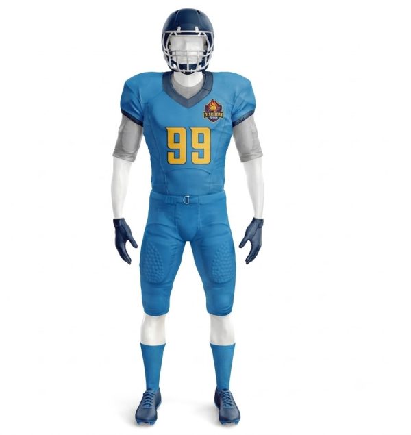Custom Blue American Football Uniform Mockup with Dishoom Sports Branding