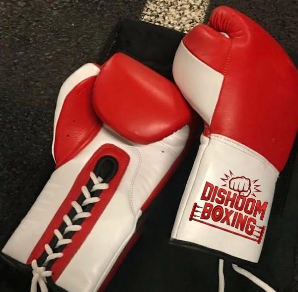 Dishoom Boxing Pro Red & White Leather Lace-Up Sparring Gloves