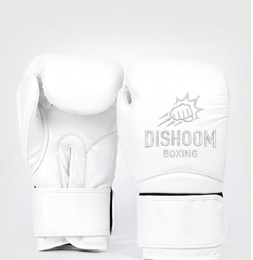 DISHOM Boxing Premium White Leather Training and Sparring Gloves – Handcrafted & Durable